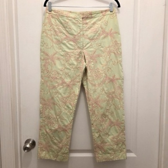 Lilly Pulitzer Pants - LILLY PULITZER women's size 8 cotton capris pants green pink embroidered palms